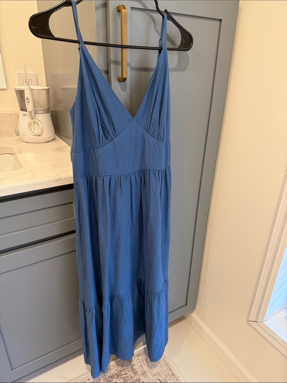 Blue Sleeveless V-Neck Maxi Dress